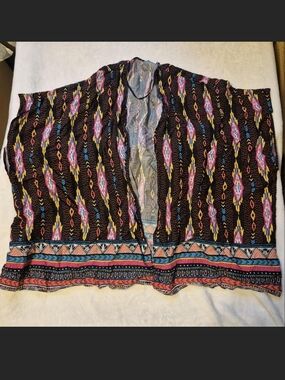 Poetry Black Multicolor Patterned Open Kimono